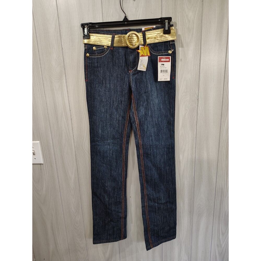 Mecca Girls Denim Belted Jeans NWT Size 14 Dark Vintage